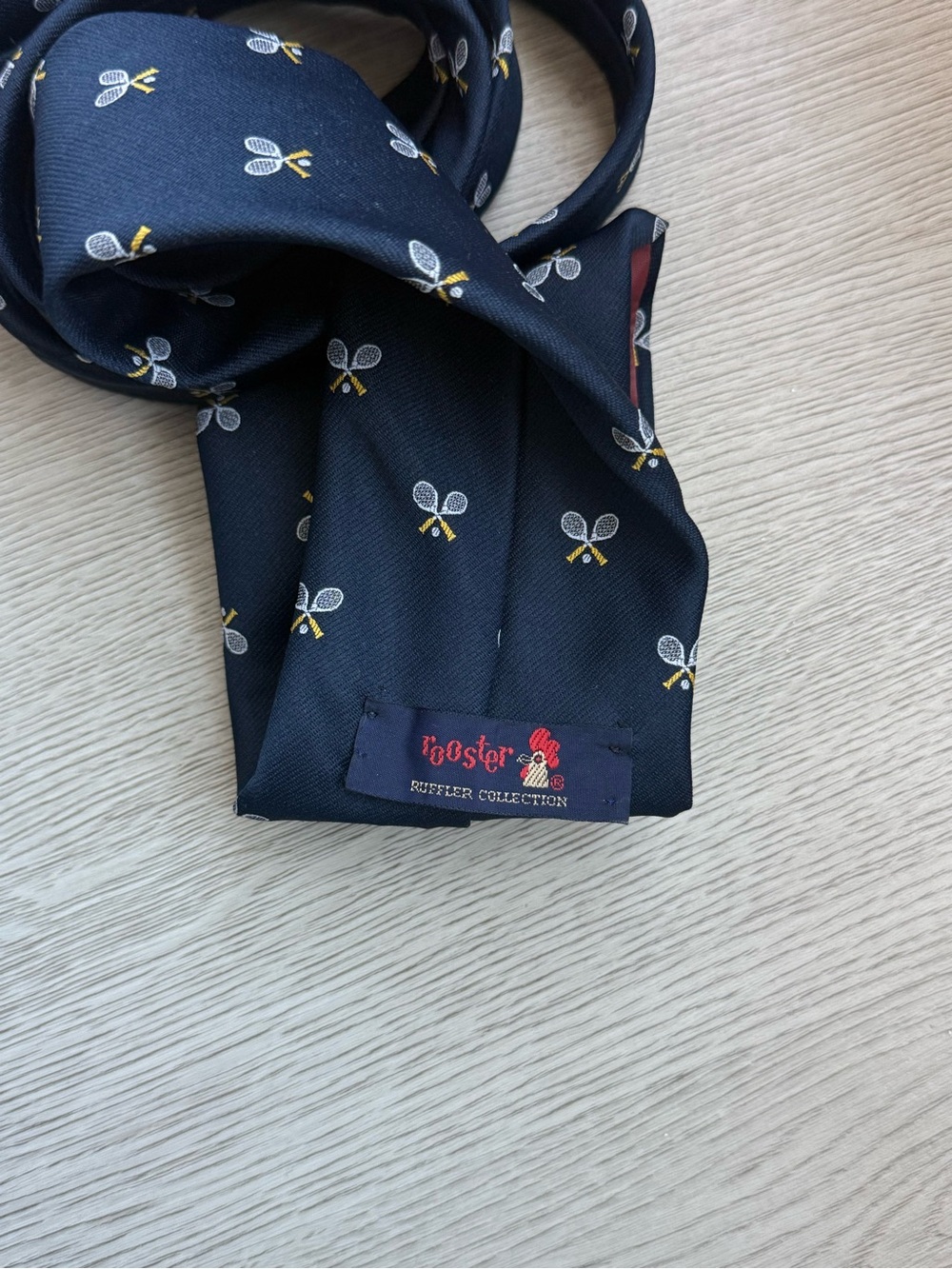 Rooster Collection Men's Navy Tennis Motif Silk Tie